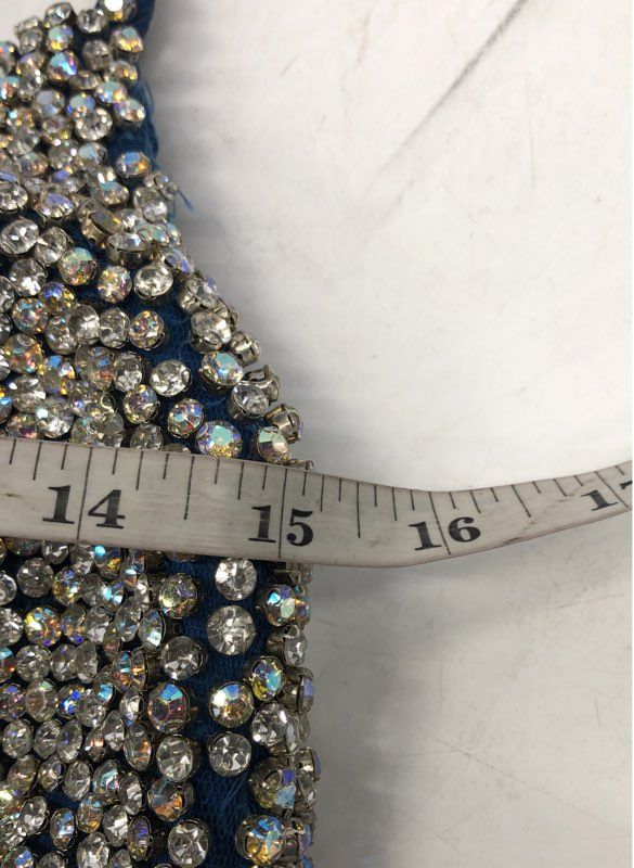 Women's Blue Formal Gown Rhinestone Bodice Tiered Chiffon High Low Dress