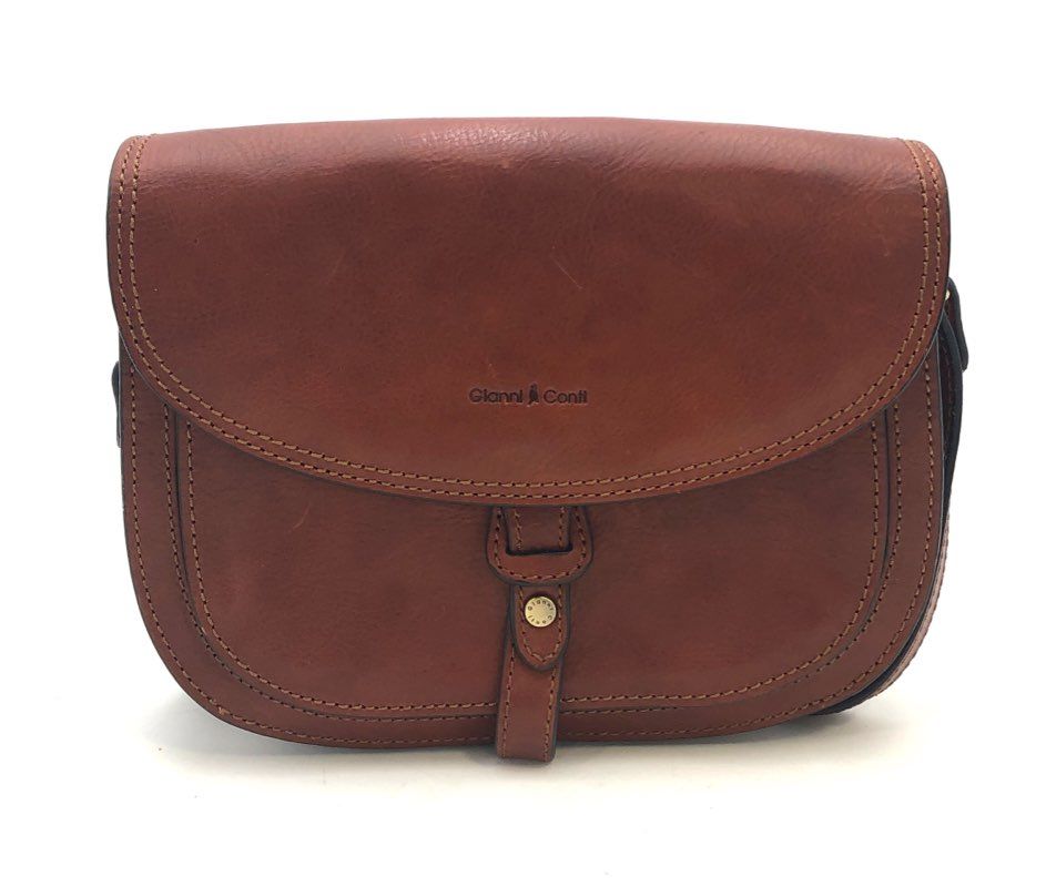 Gianni Conti Brown Leather Multi-Compartment Crossbody Shoulder Bag