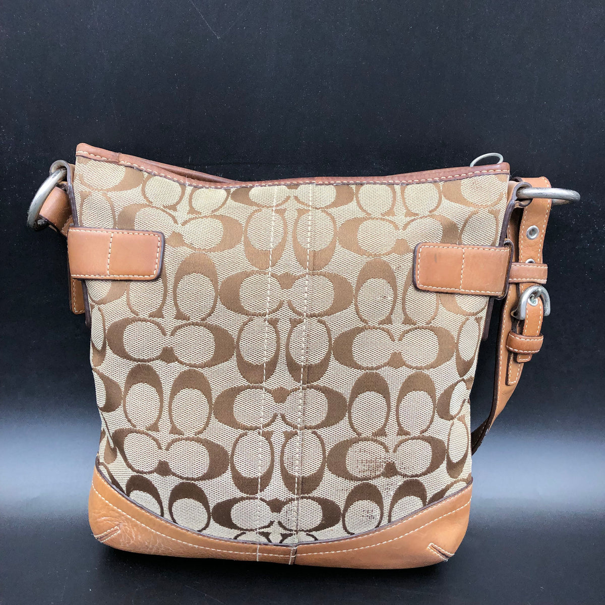 Coach Y2k Cognac Brown\Tan 'Jacquard Logo' Messenger Bag (+COA)