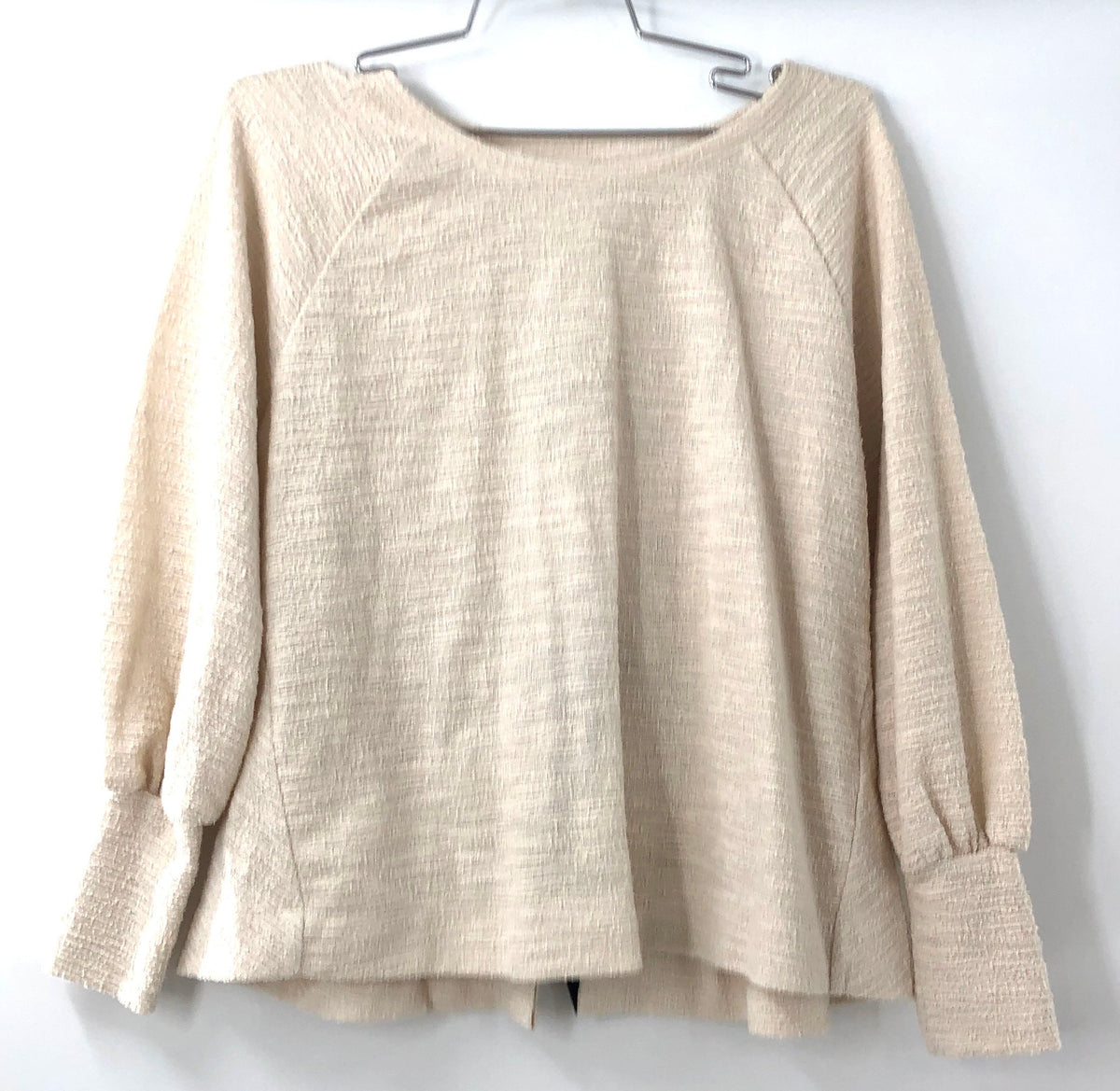 Anthropologie Women's Ivory Textured Back Bow Long Sleeve Top Petite XSP NWT