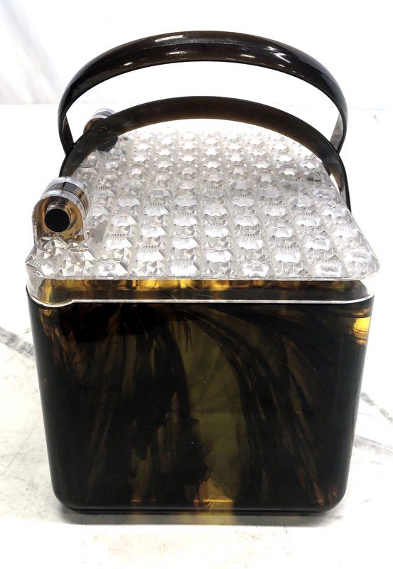 Vintage 60s Lucite Box Bag Tortoiseshell Marbled Clear Faceted Lid Handbag