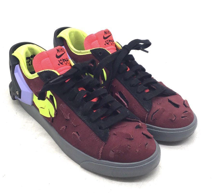 Acronym x Nike Blazer Men's 'Night Maroon' & Neon Yellow/Grey Sneakers - Sz 5.5