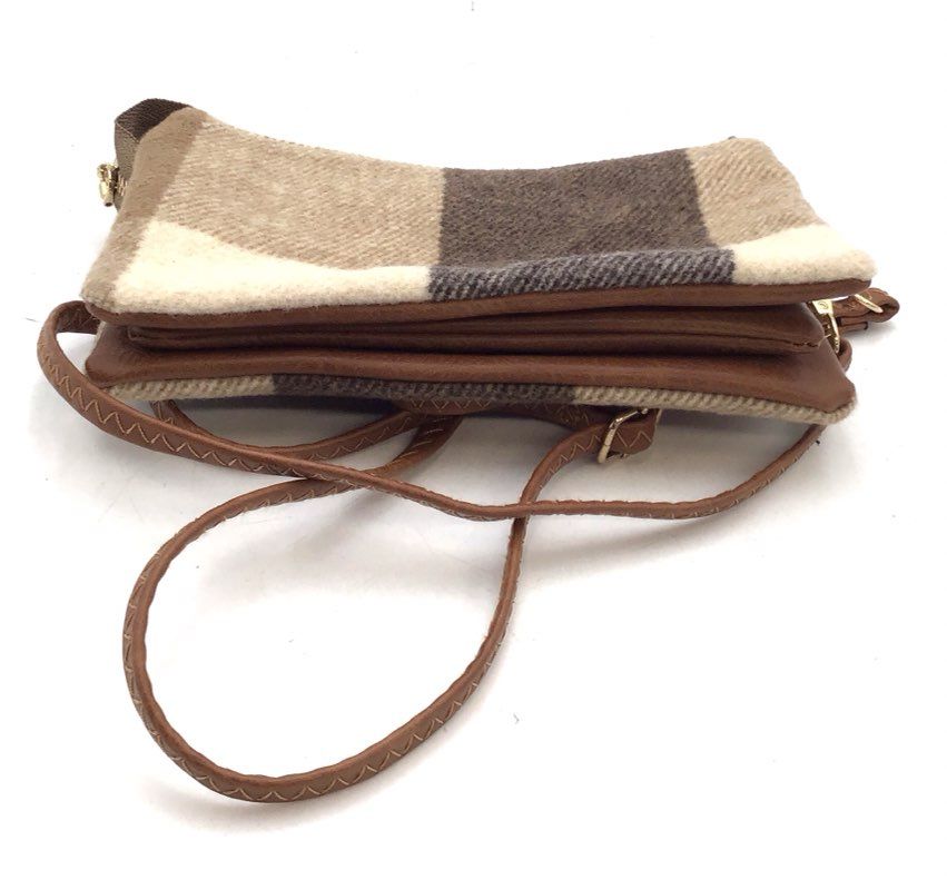 Jen & Co Brown Beige Plaid Buffalo Check Crossbody Wallet Bag Gold Hardware