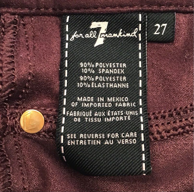 7 For All Mankind Women's Burgundy Faux Suede Skinny Stretch Pants Size 27