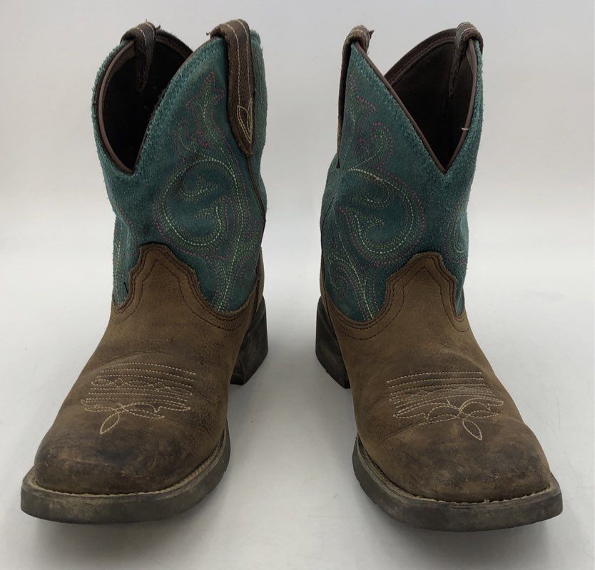 Ariat Fatbaby Waterproof Western Roper Boots Brown Teal Embroidered Size 7B