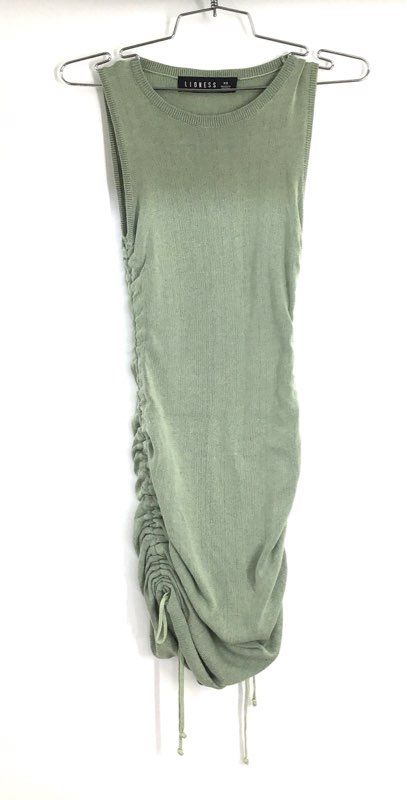 Lioness Women's Sage Green Military Minds Ribbed Ruched Mini Dress Sz XS
