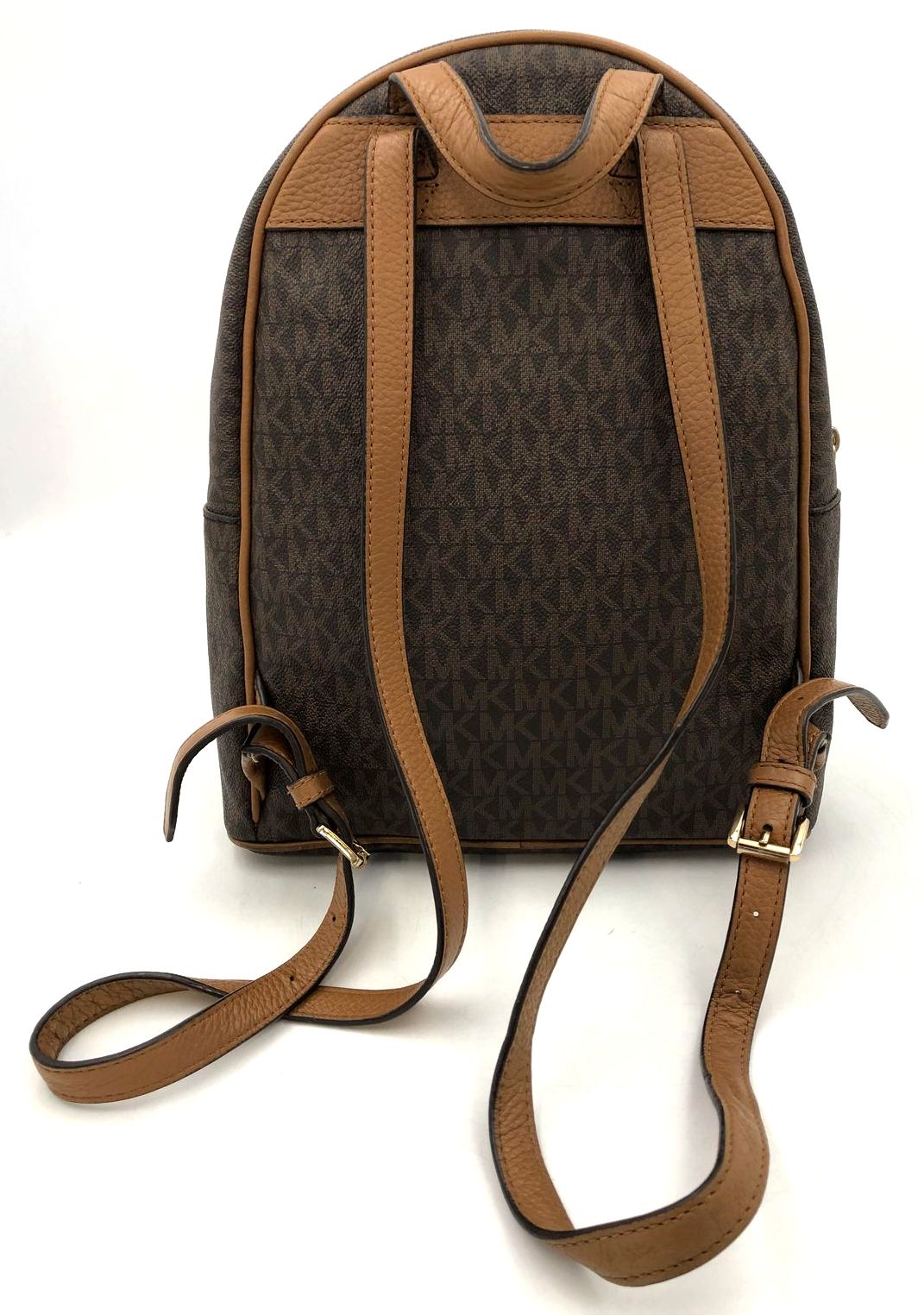 Michael Kors 'Abbey' Brown Signature Print Backpack w/ Gold Studded Trim (+COA)