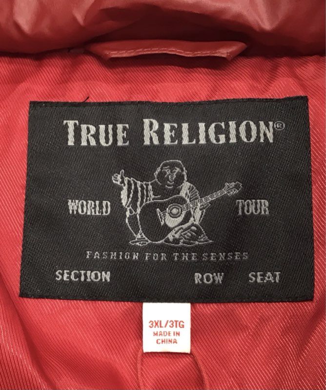 True Religion Men's Ruby Red Hooded Shiny Puffer Jacket NWT Size 3XL