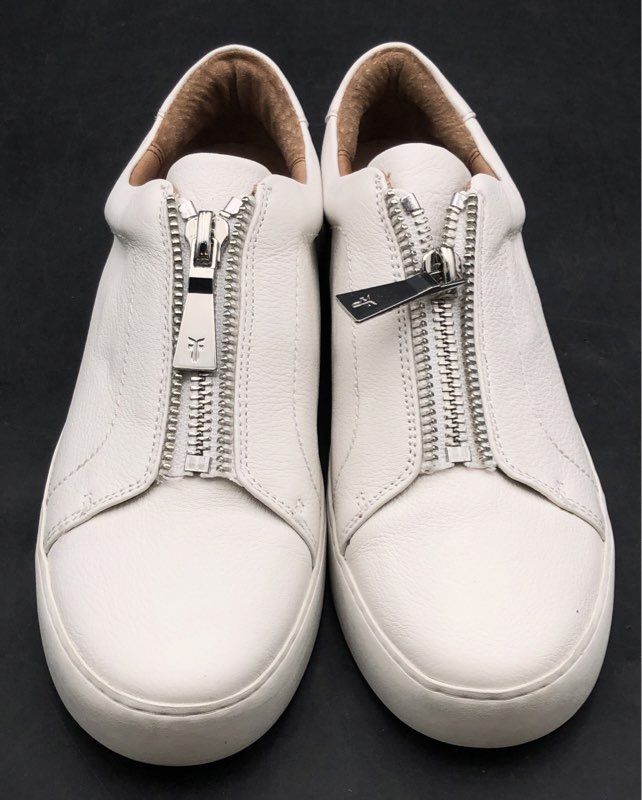 Frye Ivy Zip White Pebbled Leather Low Top Sneakers Women's Size 10 M