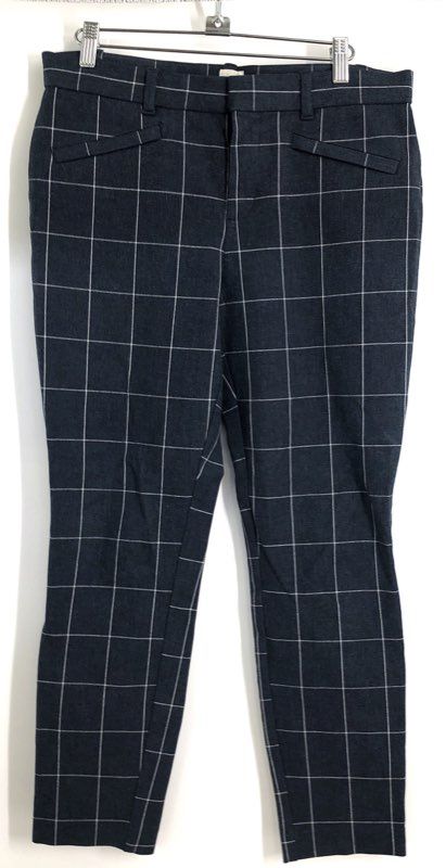 Gap Women's Signature Skinny Ankle Pants Blue White Grid Windowpane Check Sz 8
