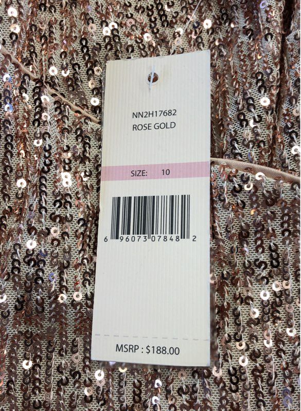 Nanette Lepore Women's NWT Rose Gold Sequin Faux Wrap Cocktail Dress Sz 10