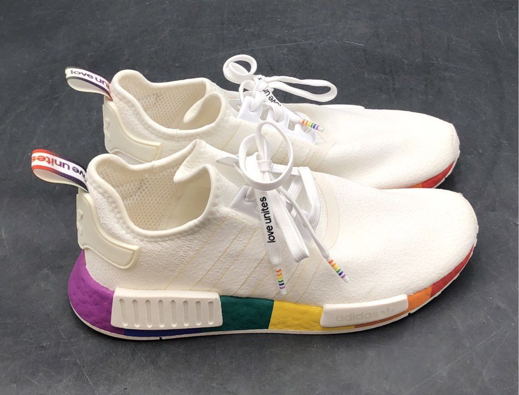 Adidas NMD R1 Pride Love Unites White Rainbow Sneakers Size 8.5
