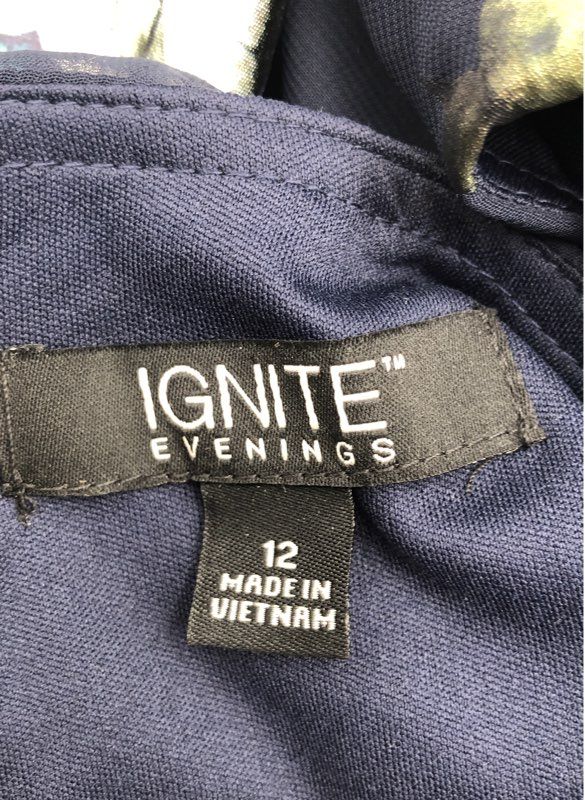 Ignite Evenings Women's Navy Floral Metallic Capelet Sheath Dress Sz 12 NWT