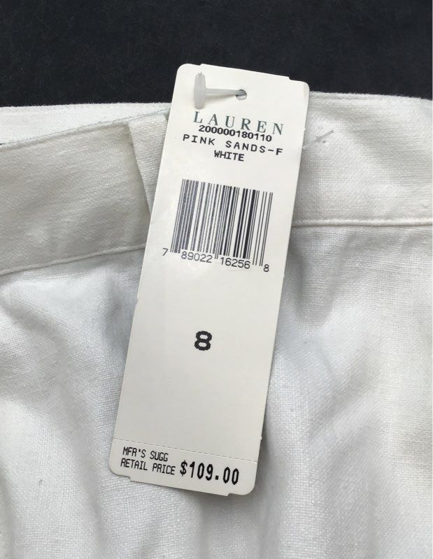 Lauren Ralph Lauren Women's White Linen Cotton Blend Pants Pink Sands NWT Sz 8