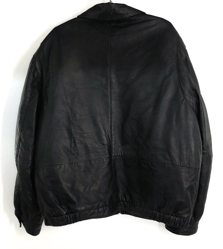 Nautica Men's Black Genuine Leather Full Zip Bomber Jacket Sz XL