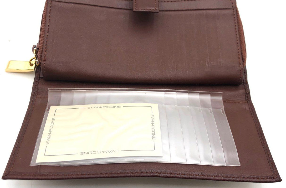 Evan-Picone Brown Leather Vintage NWT Organizer Clutch Wallet Gold Hardware