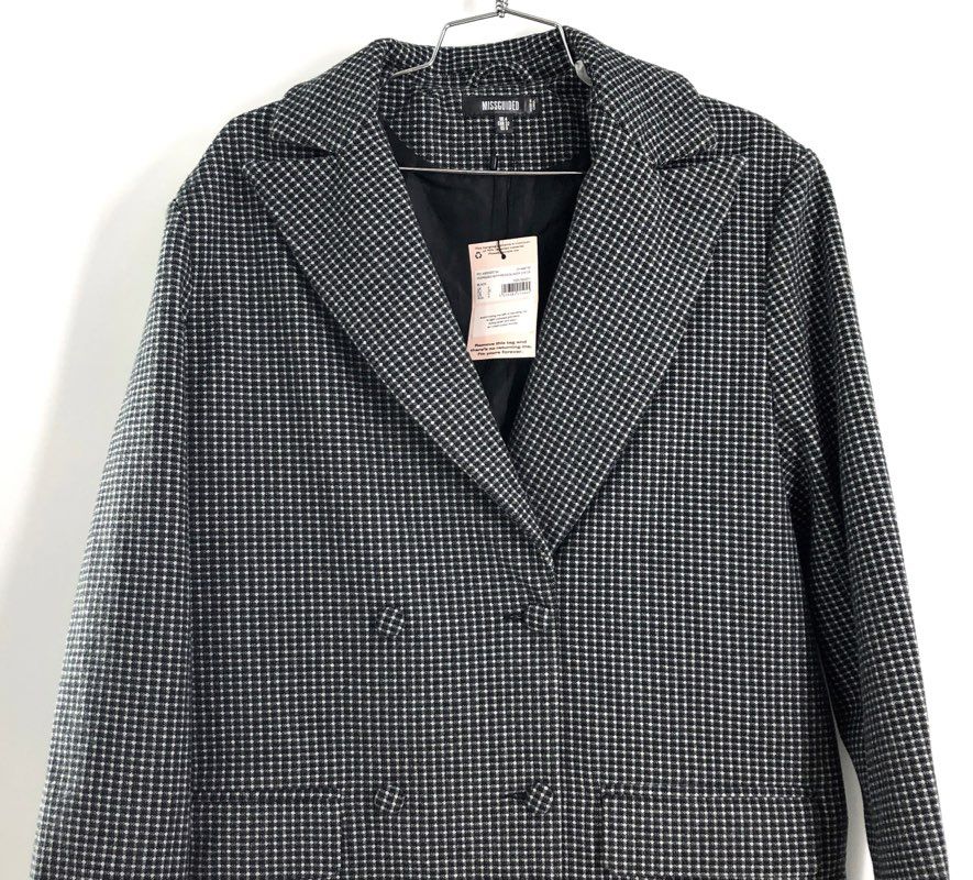 Missguided Women's Oversized Boyfriend Blazer Black Check Double Breasted 0 NWT