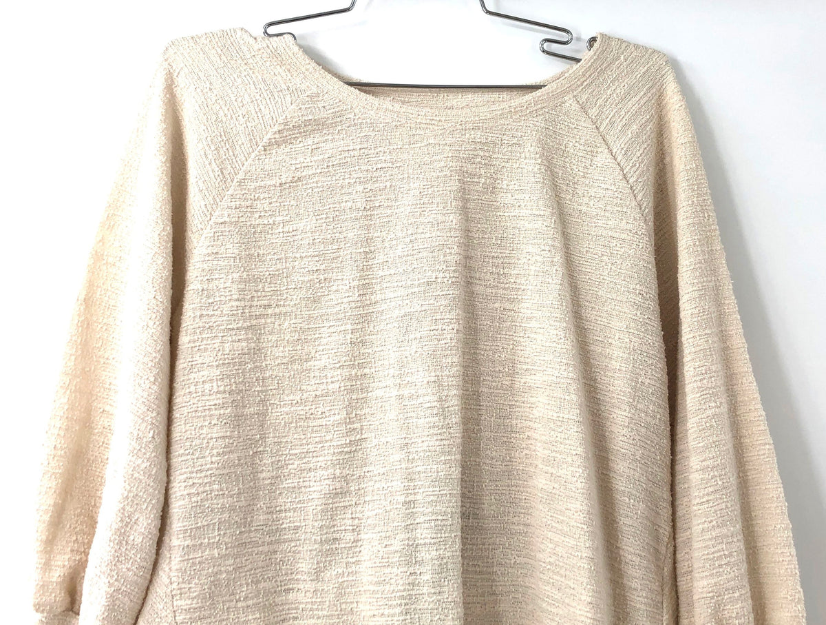 Anthropologie Women's Ivory Textured Back Bow Long Sleeve Top Petite XSP NWT