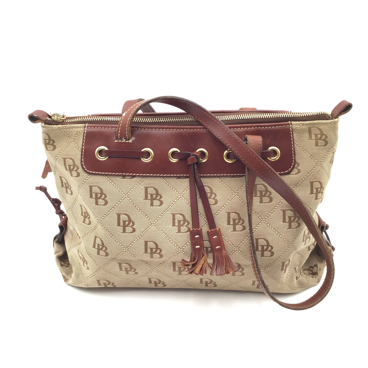 Authentic Dooney &amp; Bourke Women&#39;s Brown Luxury Monogram Tote Bag - COA Included