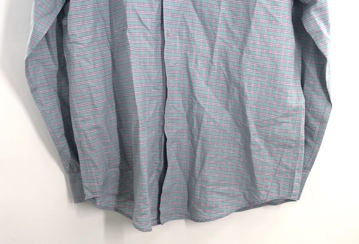 Hagen Men's Aqua Pink Plaid Linen Cotton Blend Button Up Shirt Sz XL NWT