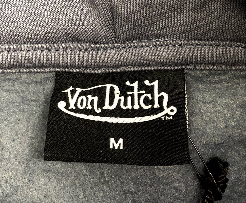 Von Dutch Unisex Cheetah Leopard Print Hoodie Dirty Blue Flocked Size M NWT