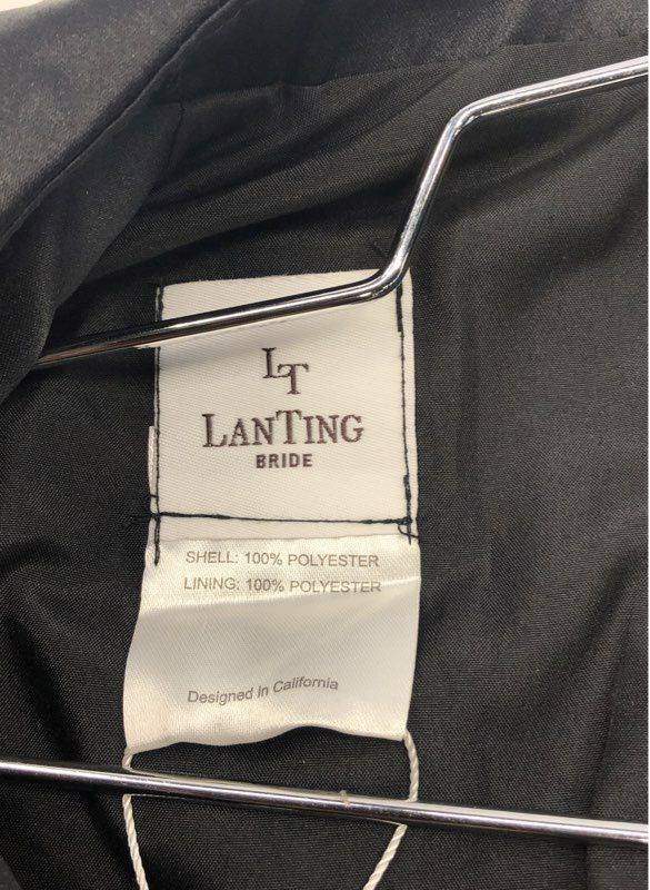 LanTing Bride Women's Black Tuxedo Maxi Dress Double Breasted Satin Lapel NWT S