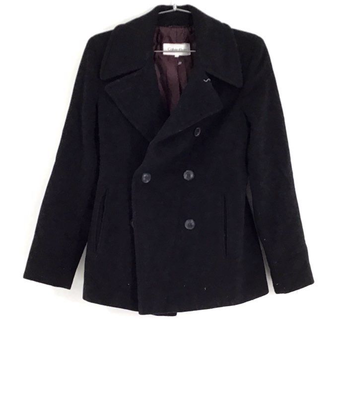 Calvin Klein Women&#39;s Black Notch Lapel Pea Coat - Size 2