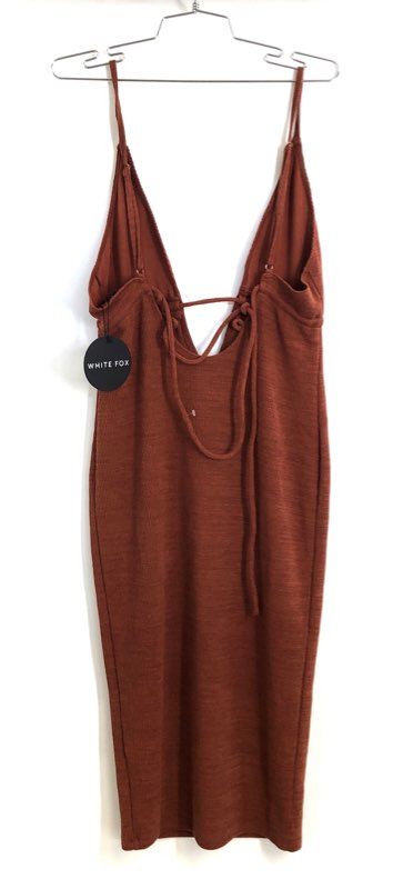 White Fox Women's Rust Change The Game Midi Dress Ribbed Deep V-Neck NWT Sz XL