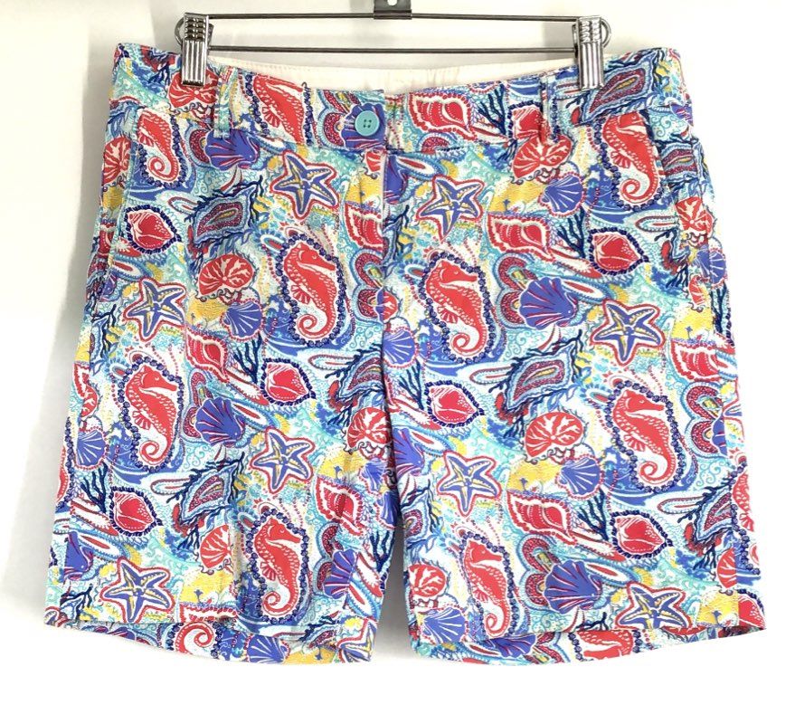 Talbots Women's Seahorse Starfish Nautical Print Cotton Blend Shorts Sz 4
