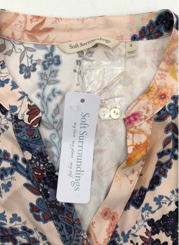 Soft Surroundings Women's Nassau Shirtdress Peach Blue Floral Maxi S NWT