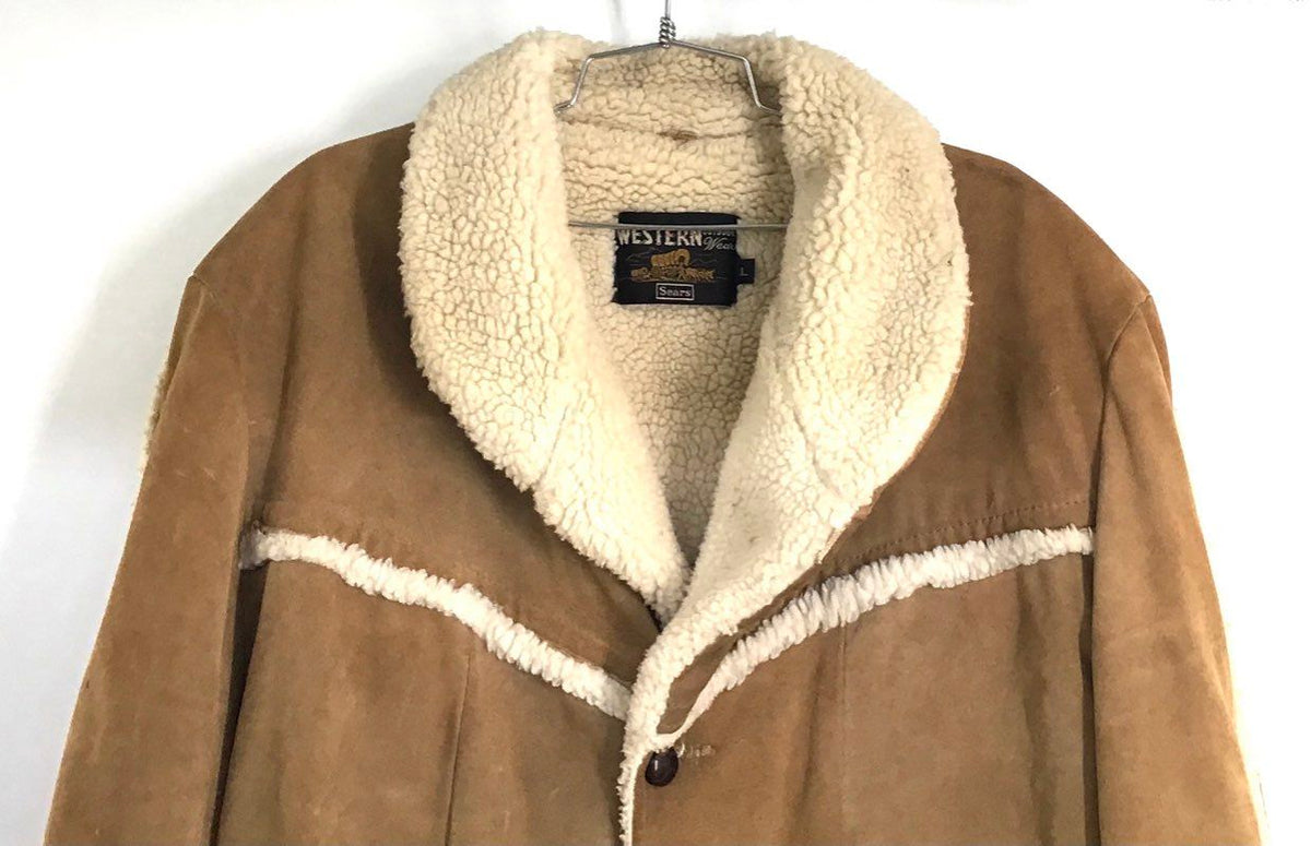 Vintage 70s Sears Western Outdoor Wear Sherpa Rancher Jacket Tan Sz L