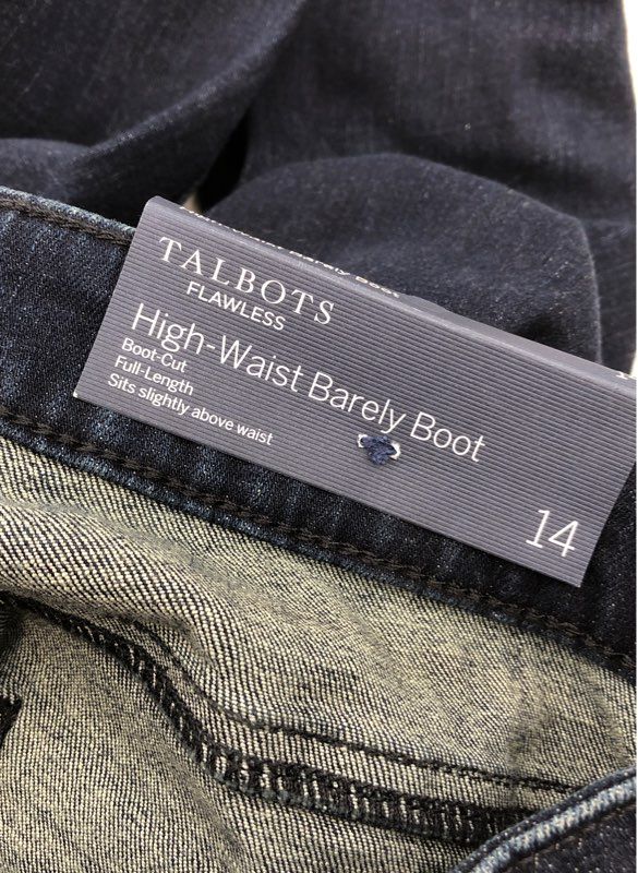 NWT Talbots Flawless Women&#39;s Blue High-Waist Barely Bootcut Jeans - Size 14