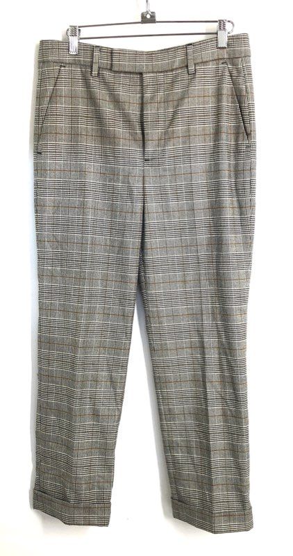 Zara Woman Women's Trousers Grey Brown Glen Check Plaid Cuffed Straight Leg Sz 4
