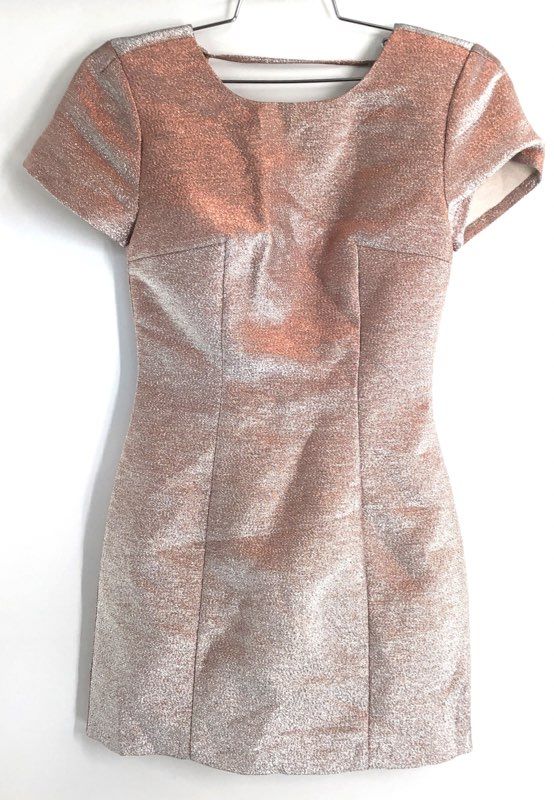 Express Women's Rose Gold Metallic V-Back Party Cocktail Dress Size 0