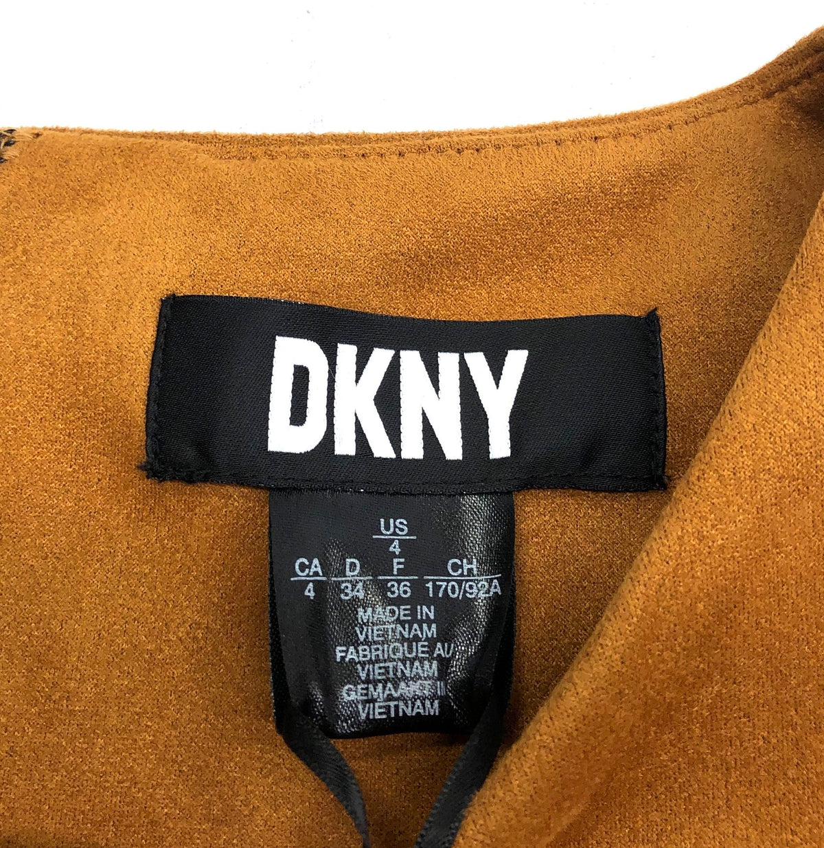 DKNY Women's Camel Faux Suede Puff Short Sleeve Sheath Mini Dress NWT Size 4