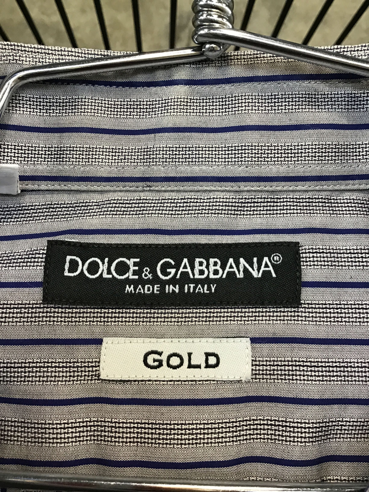 Dolce & Gabbana Men's Navy Blue\Grey Striped Dress Shirt-Size: 17 (+COA)