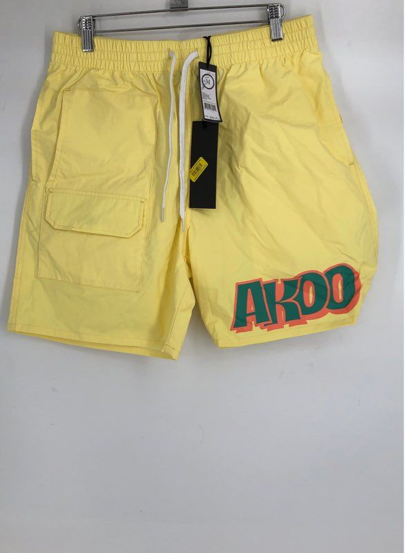 Akoo Men's Yellow Iris Trail Active Cargo Shorts Large Logo Graphic NWT Sz M