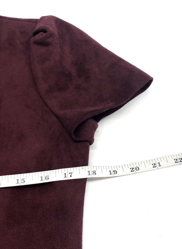 Calvin Klein Women's Burgundy Faux Suede Puff Sleeve Fit Flare Dress Sz 10