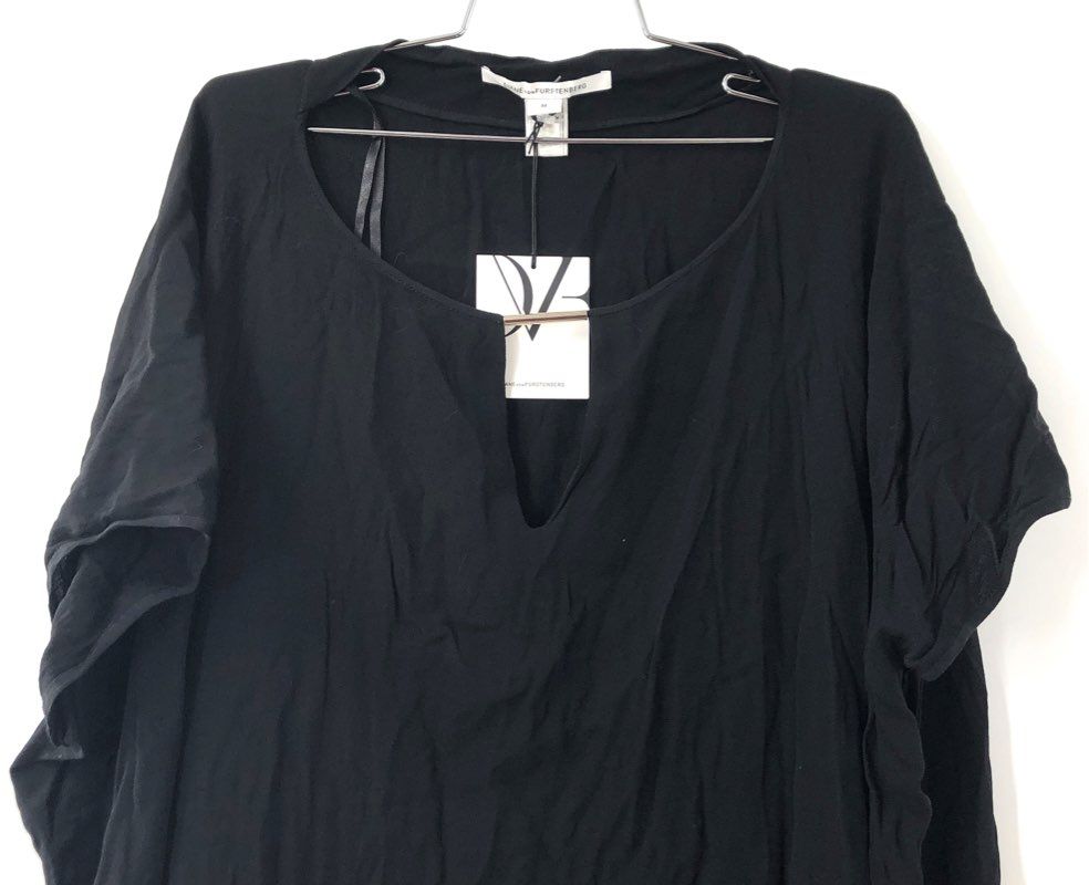 Diane von Furstenberg Women's Tunic Top Black Oversized Dolman Sleeve COA Sz M