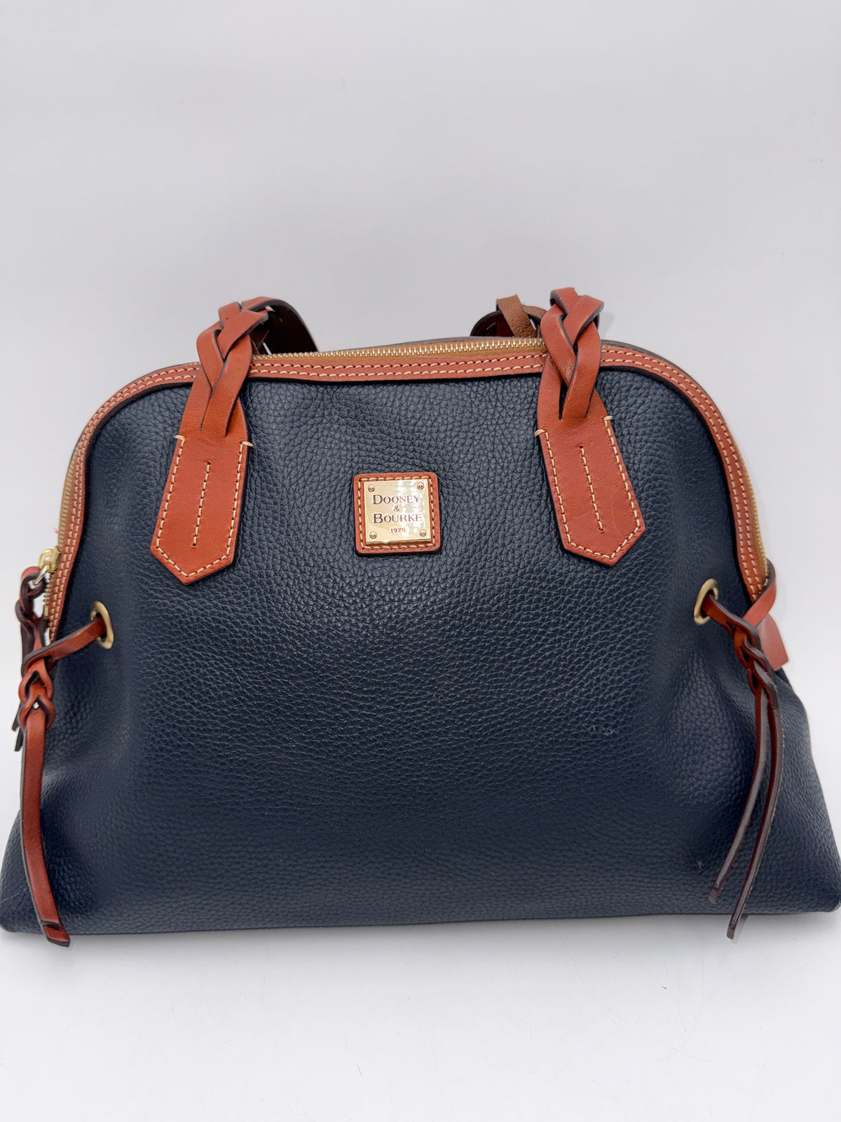 Dooney & Bourke Navy Blue\Brown Leather Domed Satchel Bag (+COA)