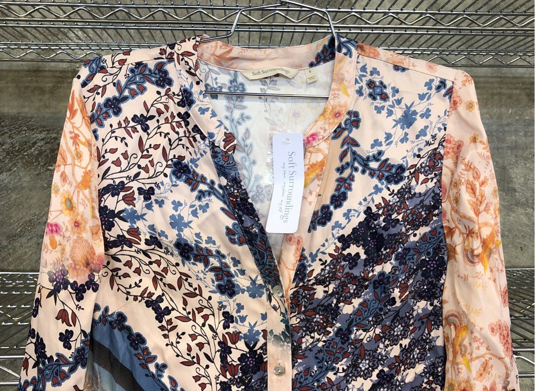 Soft Surroundings Women's Nassau Shirtdress Peach Blue Floral Maxi S NWT