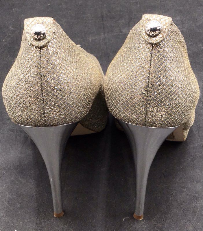 Michael Kors York Silver Glitter Platform Peep-Toe Heels Size 8