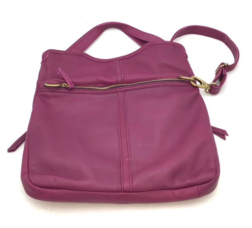 Fossil Magenta Pebbled Leather Crossbody Shoulder Bag Gold Hardware