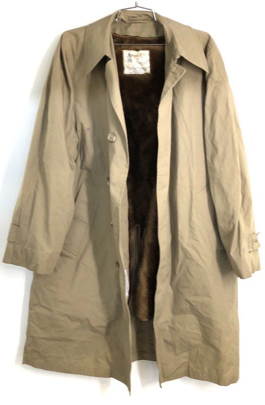 Vintage 80s London Fog Men's Tan Maincoat Trench Coat Faux Fur Liner Sz 40 Reg