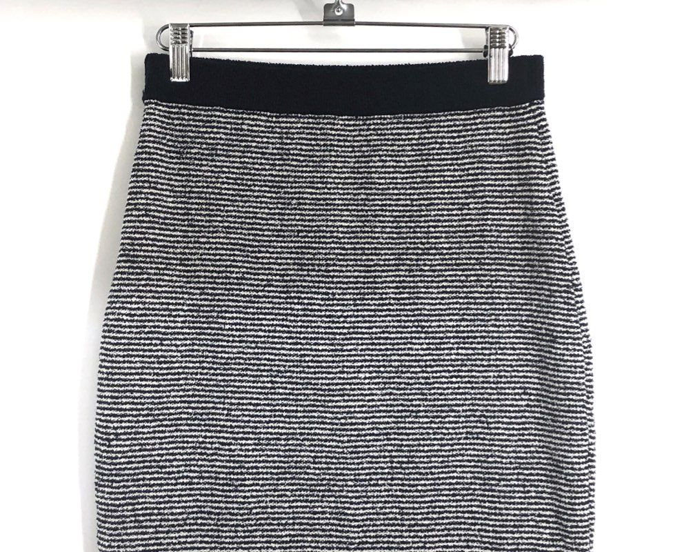 Zara Women's Black White Striped Textured Knit Midi Pencil Skirt Size S
