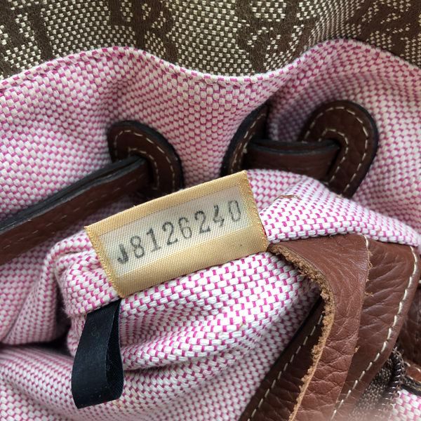 Dooney & Bourke Brown Signature Canvas Monogram Drawstring Satchel Bag COA