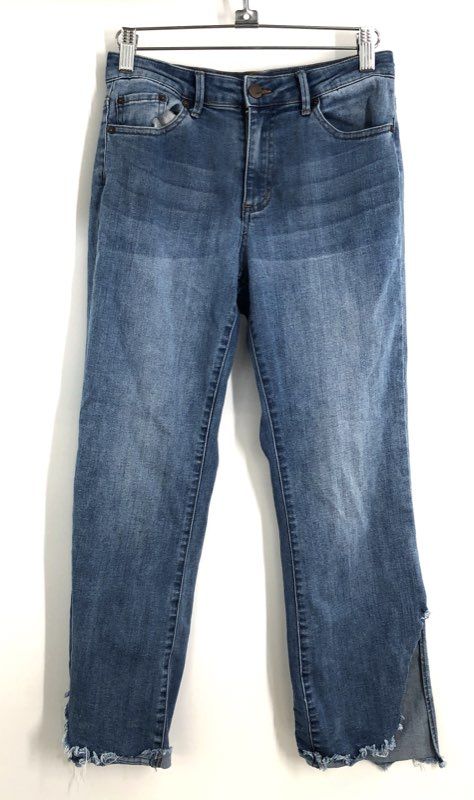 Tractr Women's Blue Frayed Hem Distressed High Rise Stretch Jeans Size 2/26