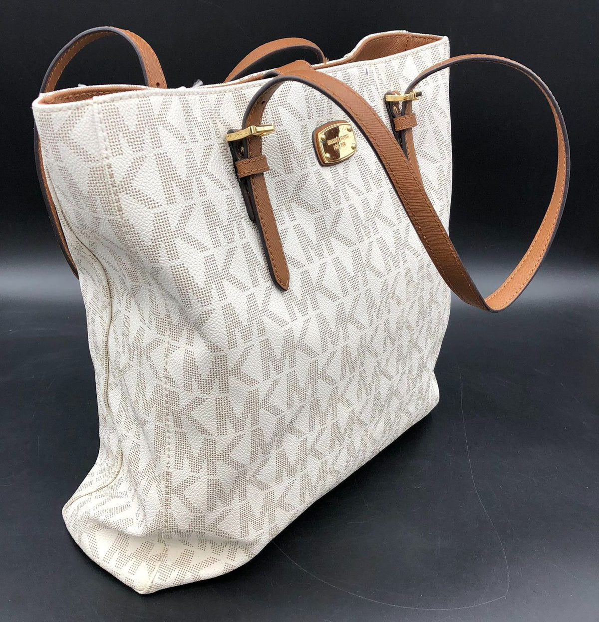 Authentic Michael Kors White Luxury Tote Bag With Brown Wallet - COA Included