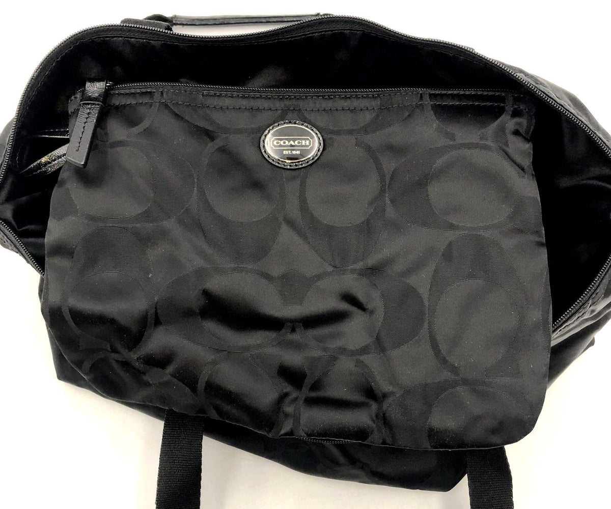 Coach Black Signature Nylon Getaway Tote w/ Detachable Interior Zip Pouch (+COA)