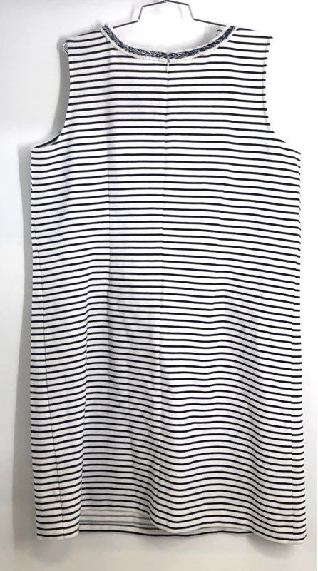 Talbots Women's White Navy Blue Striped Braided Trim Sleeveless Dress NWT Sz 16W